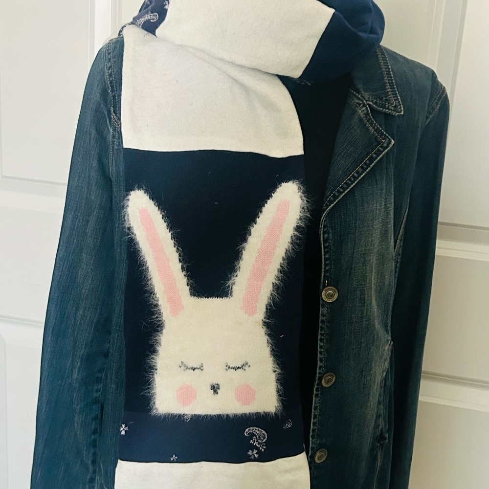 Rabbit bunny scarf flannel furry navy pink